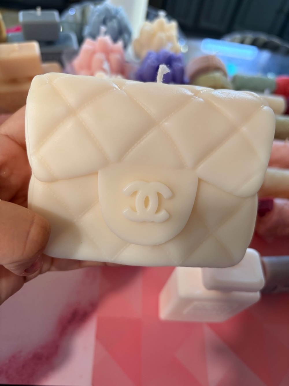 Cream Quilted Purse Shaped Decorative Candle - Home Wall Decor
